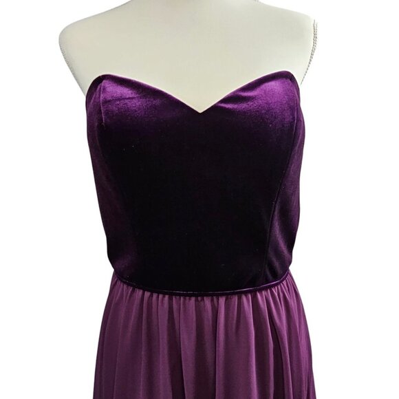 Morilee Madeline Gardner Velvet Chiffon Strapless Plum Bridesmaid Prom Gown - Picture 4 of 12